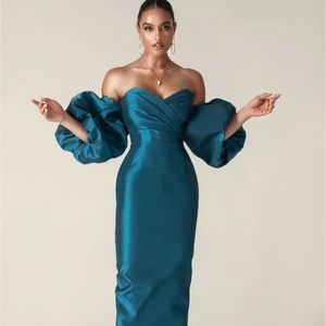Alieva Tiffany Dupioni Puff Sleeve Royal Blue Maxi